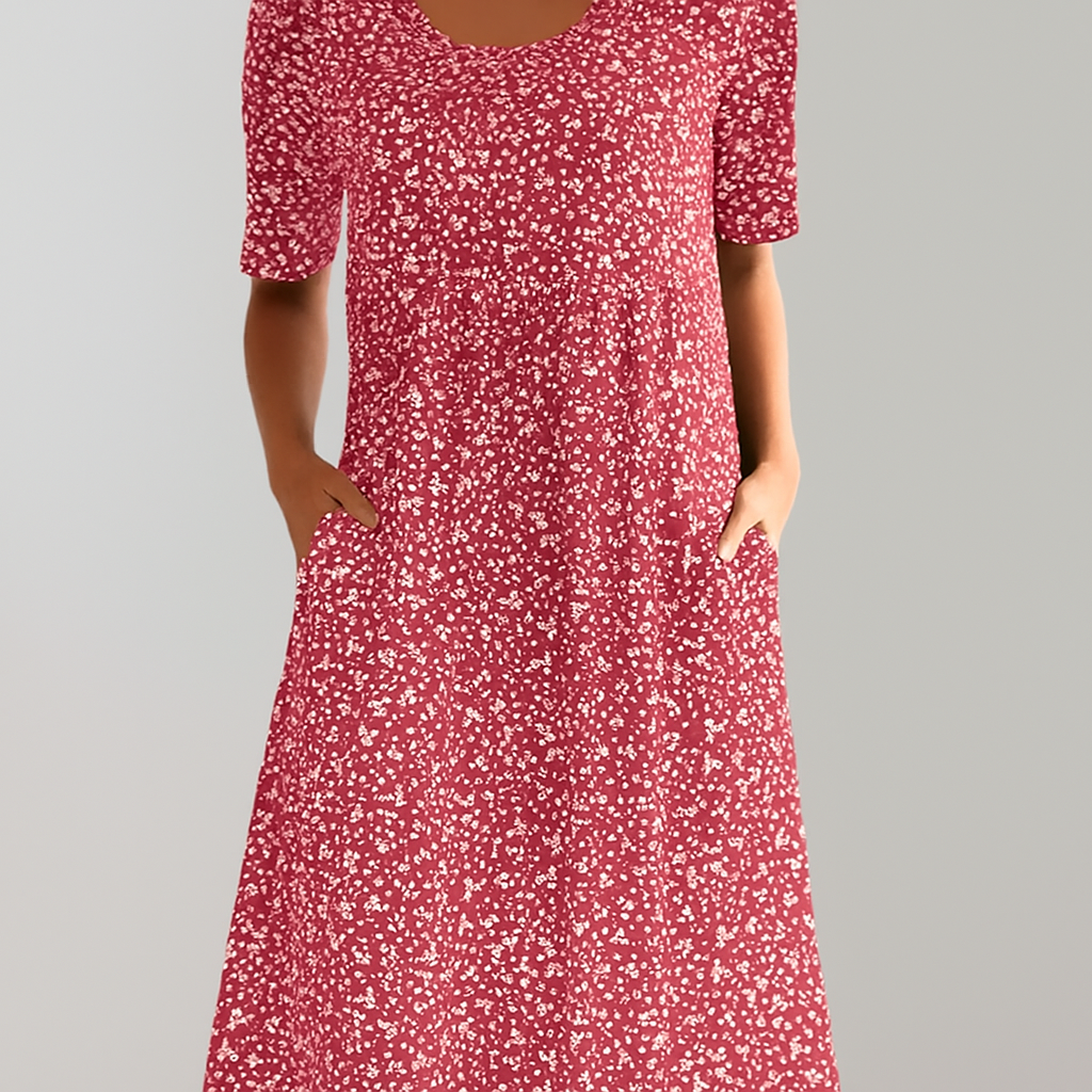 Women's High Waist Floral Midi Dress | With Pockets
