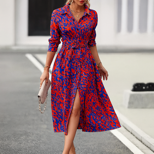 Women's Printed A-Line Shirt Dress | Front Slit
