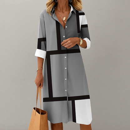 Women's Geometric Print Shirt Dress | Knee Length