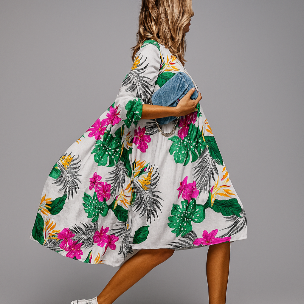 Women's A-Line Midi Dress | Puff Sleeve Oversized Fit