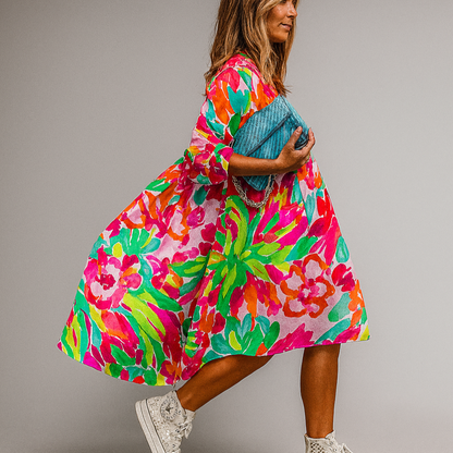 Women's A-Line Midi Dress | Puff Sleeve Oversized Fit