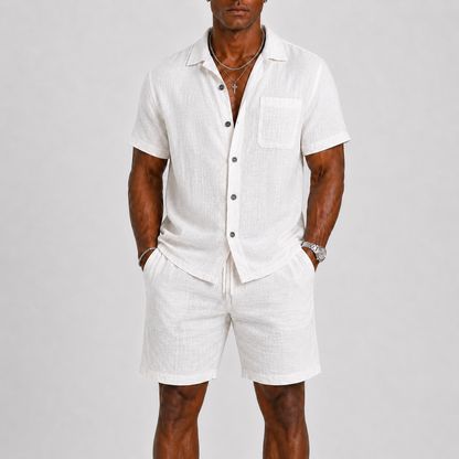 Men's Linen Blend Short Set | Two-Piece Summer Outfit