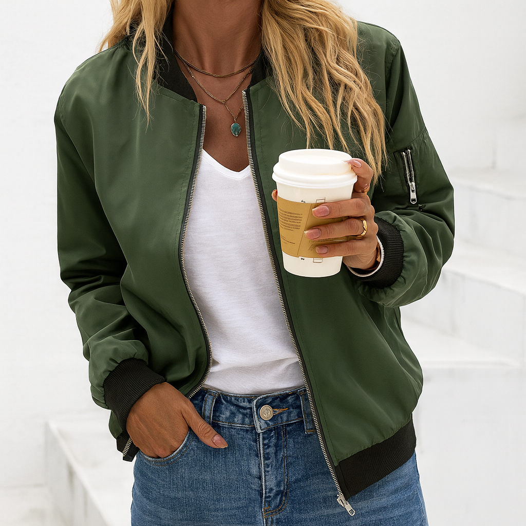 Women's Classic Bomber Jacket | Army Green Red Black