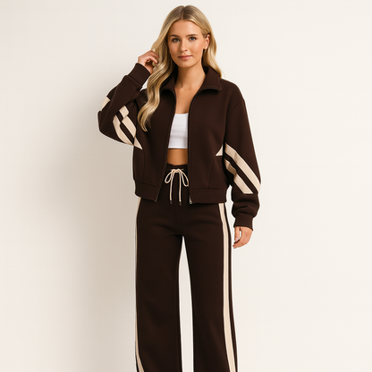 Women's Two-Piece Tracksuit Set | Contrast Stripe Sporty Style