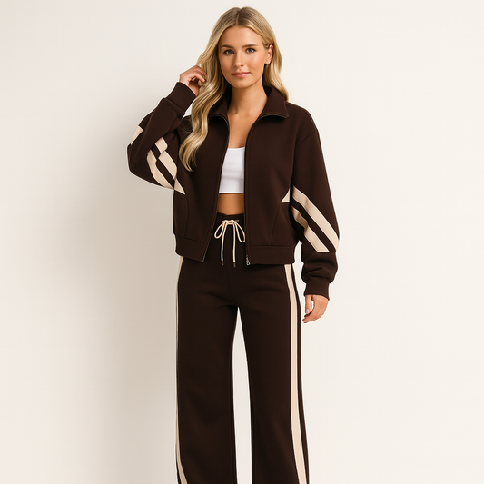 Women's Two-Piece Tracksuit Set | Contrast Stripe Sporty Style