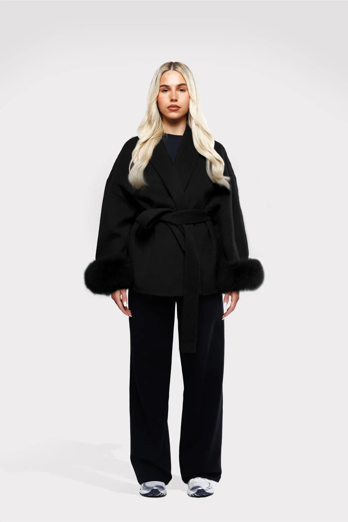 Women's Wrap Coat | Faux Fur Trim Oversized Style