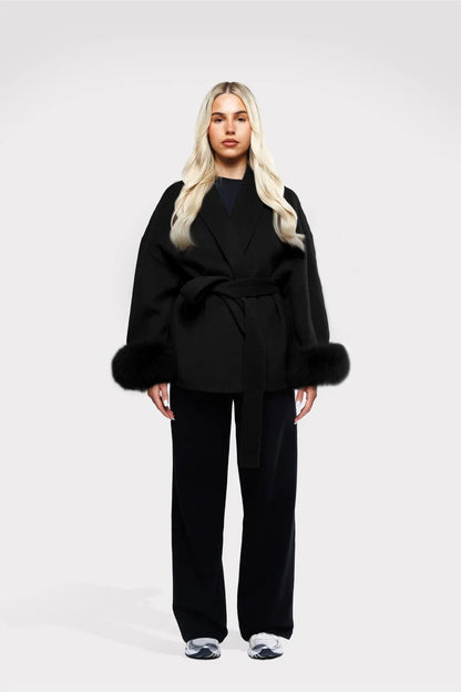 Women's Wrap Coat | Faux Fur Trim Oversized Style