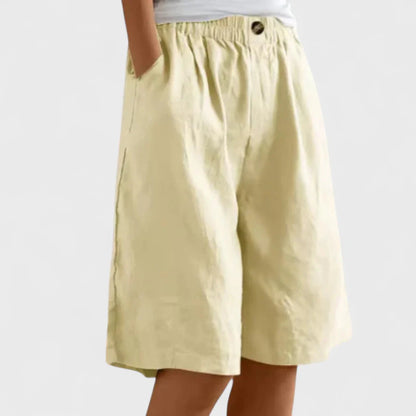 Women's Wide Leg Linen Blend Shorts | Elastic Waist & Pockets