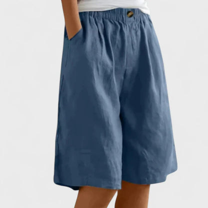 Women's Wide Leg Linen Blend Shorts | Elastic Waist & Pockets