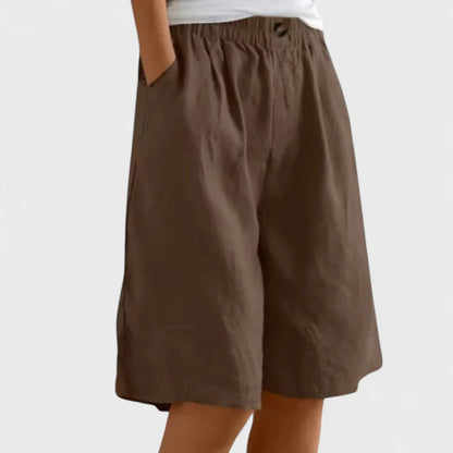 Women's Wide Leg Linen Blend Shorts | Elastic Waist & Pockets