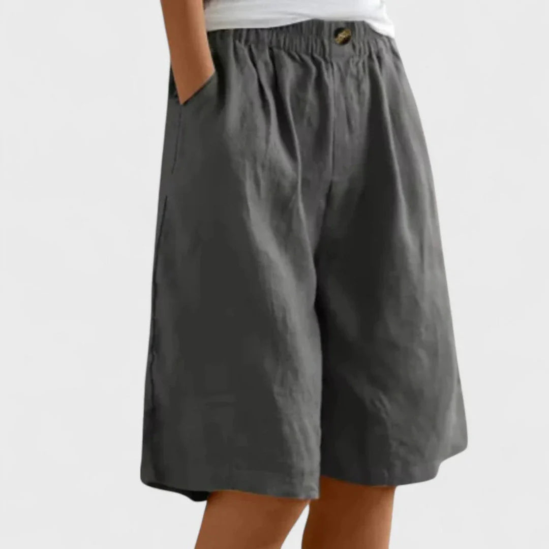 Women's Wide Leg Linen Blend Shorts | Elastic Waist & Pockets