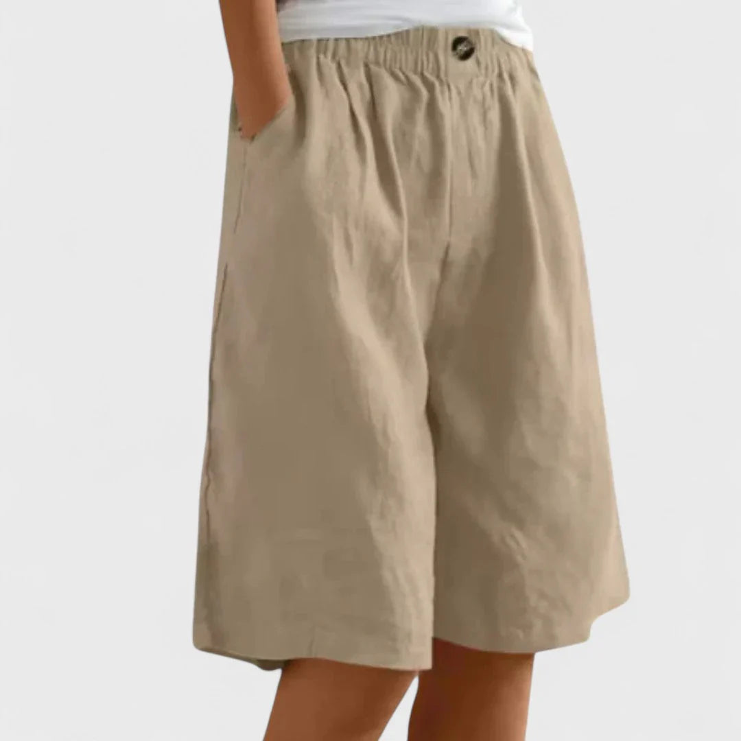 Women's Wide Leg Linen Blend Shorts | Elastic Waist & Pockets
