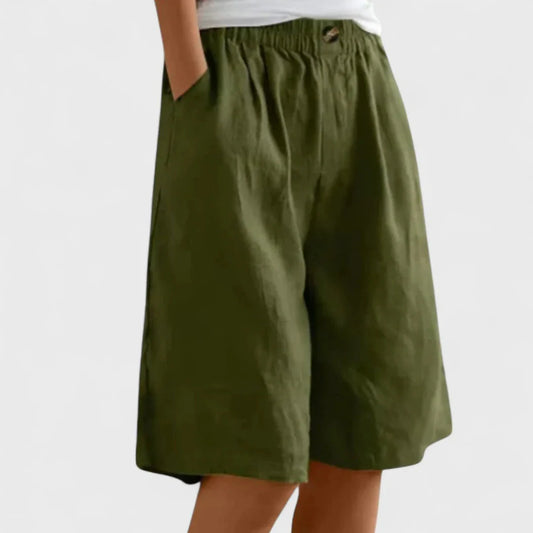 Women's Wide Leg Linen Blend Shorts | Elastic Waist & Pockets