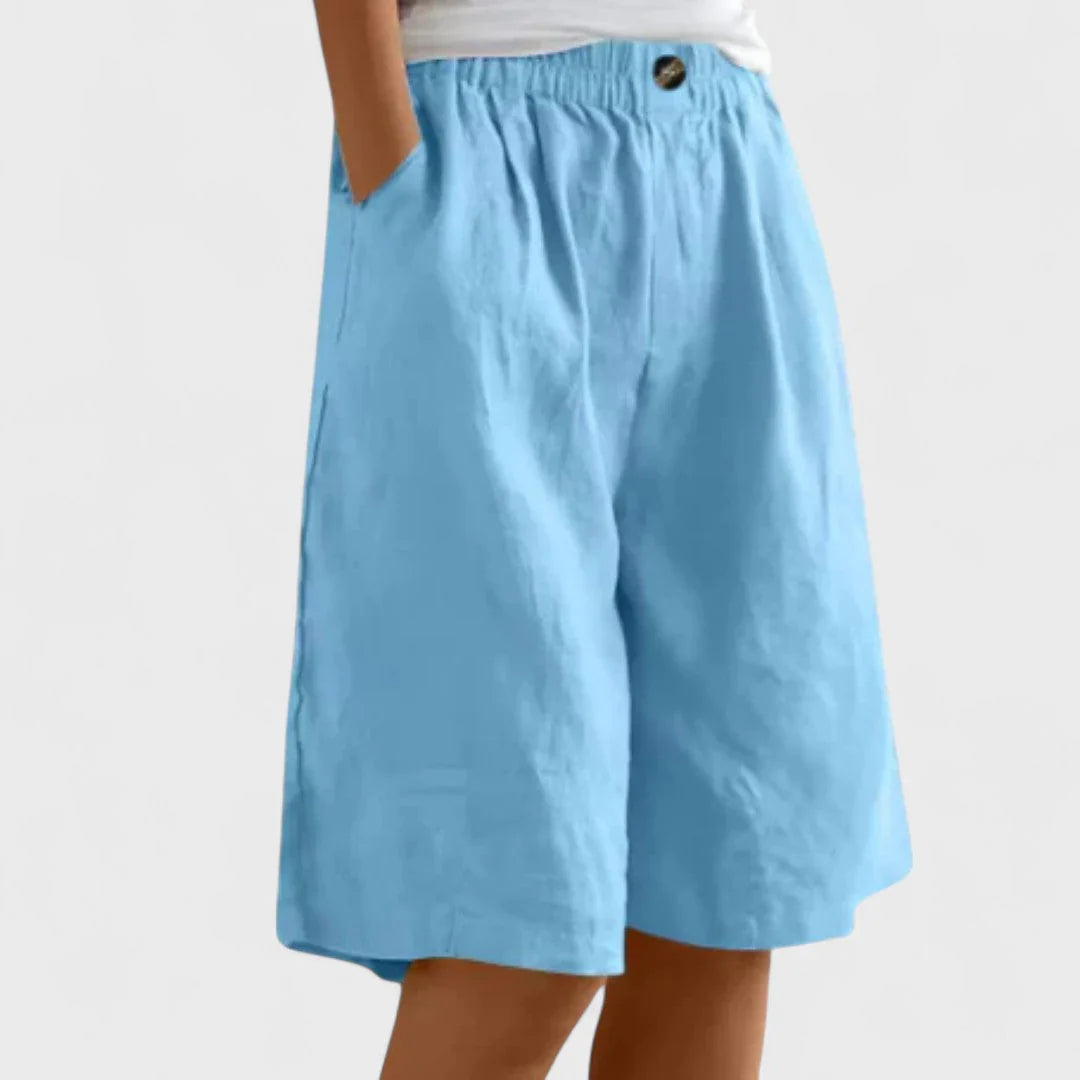 Women's Wide Leg Linen Blend Shorts | Elastic Waist & Pockets