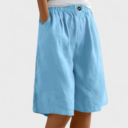 Women's Wide Leg Linen Blend Shorts | Elastic Waist & Pockets