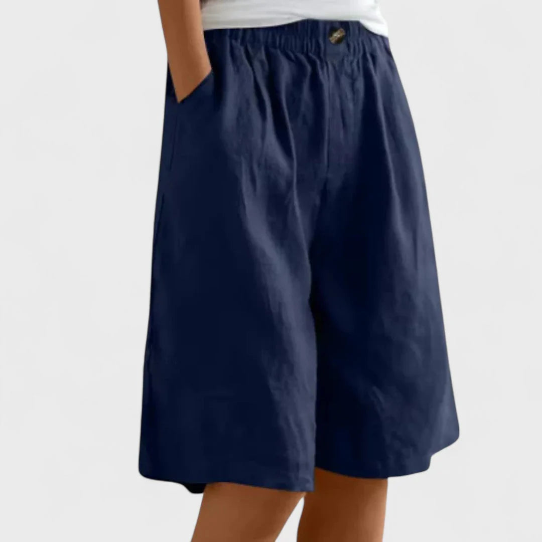 Women's Wide Leg Linen Blend Shorts | Elastic Waist & Pockets