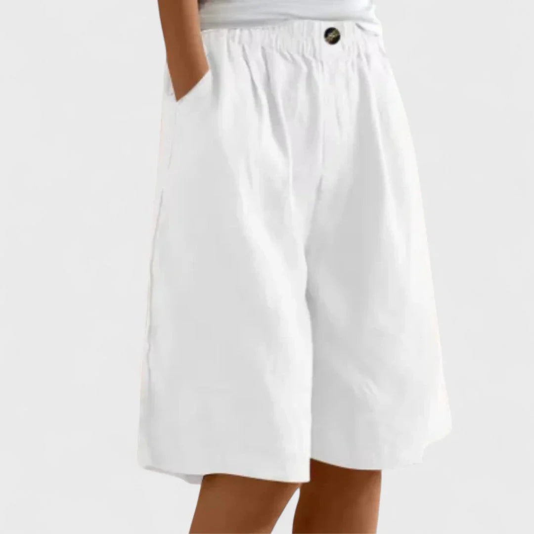 Women's Wide Leg Linen Blend Shorts | Elastic Waist & Pockets