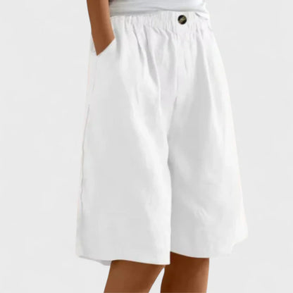 Women's Wide Leg Linen Blend Shorts | Elastic Waist & Pockets