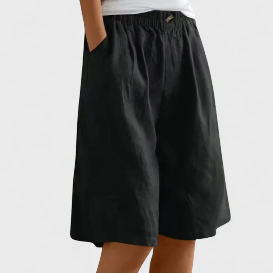 Women's Wide Leg Linen Blend Shorts | Elastic Waist & Pockets