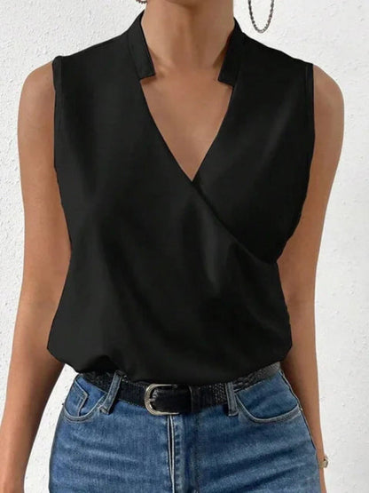 Women's Sleeveless V-Neck Blouse | Wrap Front Office Style