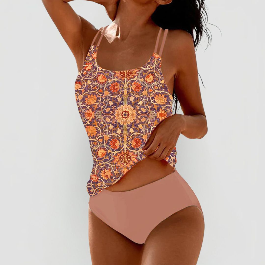 Women's Floral Tankini Set | Double Strap Top & Bikini Bottom