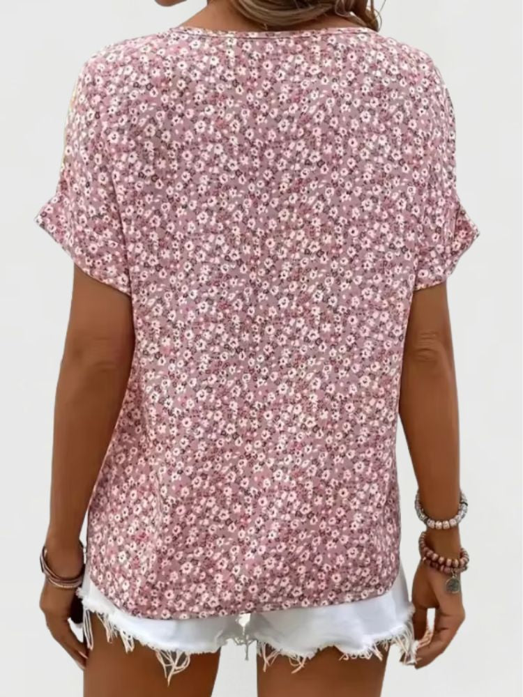 Women's Floral Print Summer Blouse | Button Front Short Sleeve