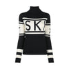 Women’s Wool Blend Turtleneck Sweater with Modern Graphic