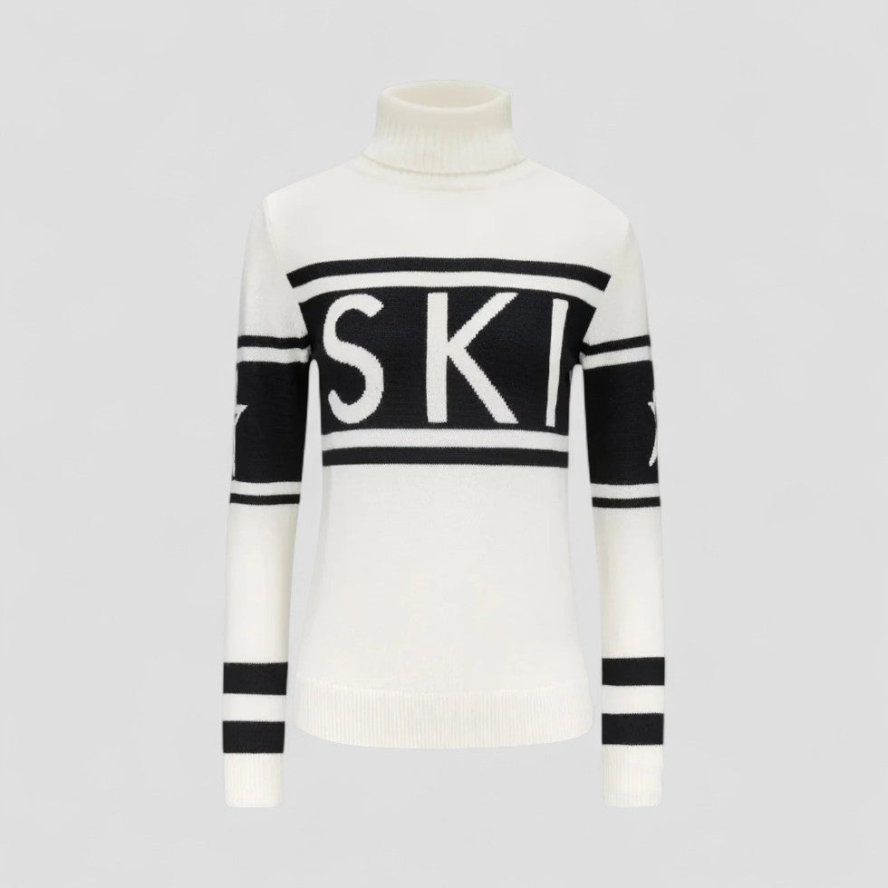 Women’s Wool Blend Turtleneck Sweater with Modern Graphic