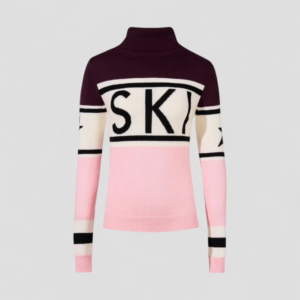 Women’s Wool Blend Turtleneck Sweater with Modern Graphic