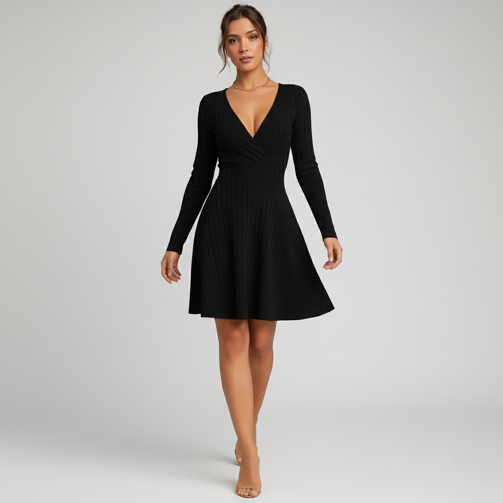 Elegant Ribbed Knit Winter Dress