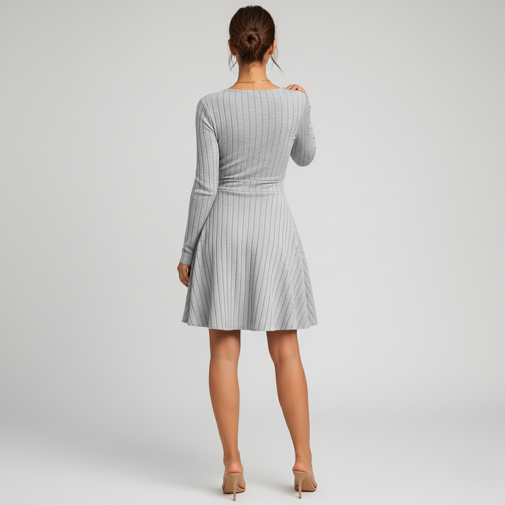 Elegant Ribbed Knit Winter Dress