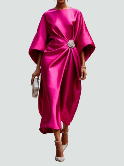 Women's Elegant Draped Dress | Jewel Detail Occasion Wear