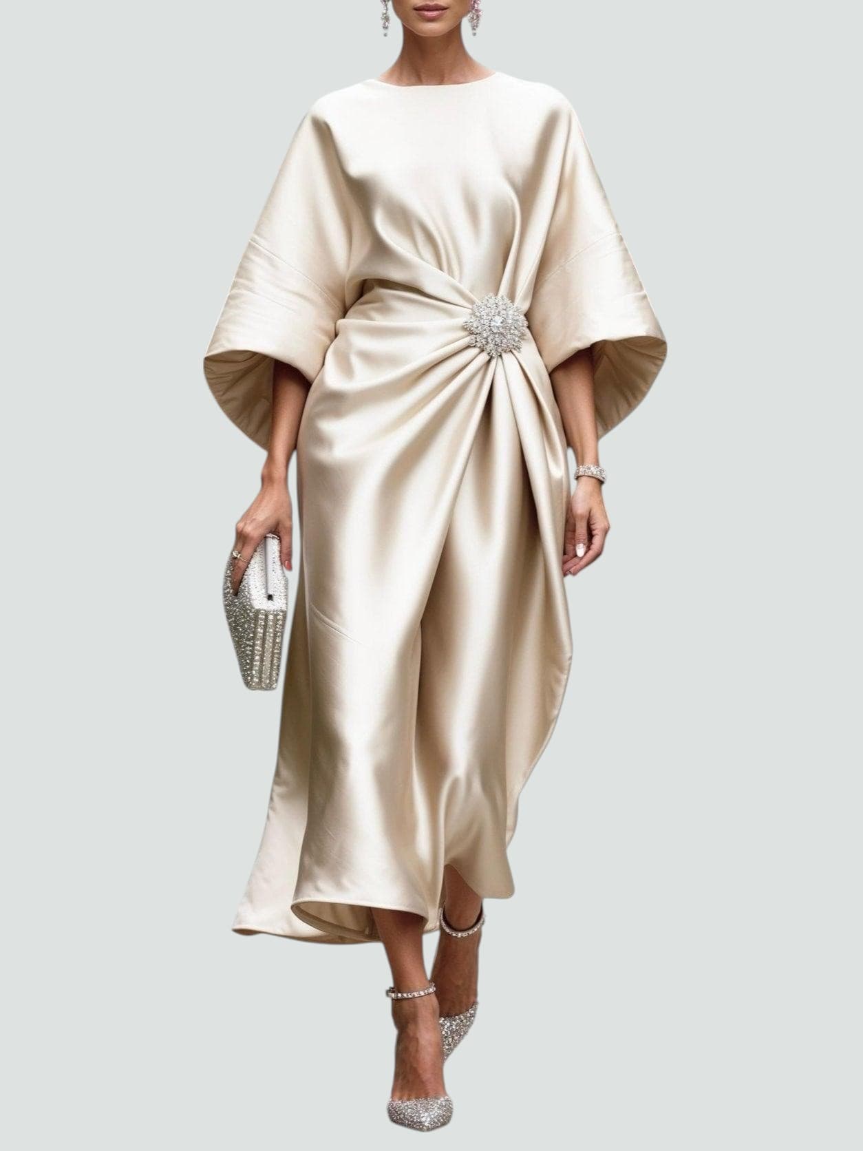Women's Elegant Draped Dress | Jewel Detail Occasion Wear