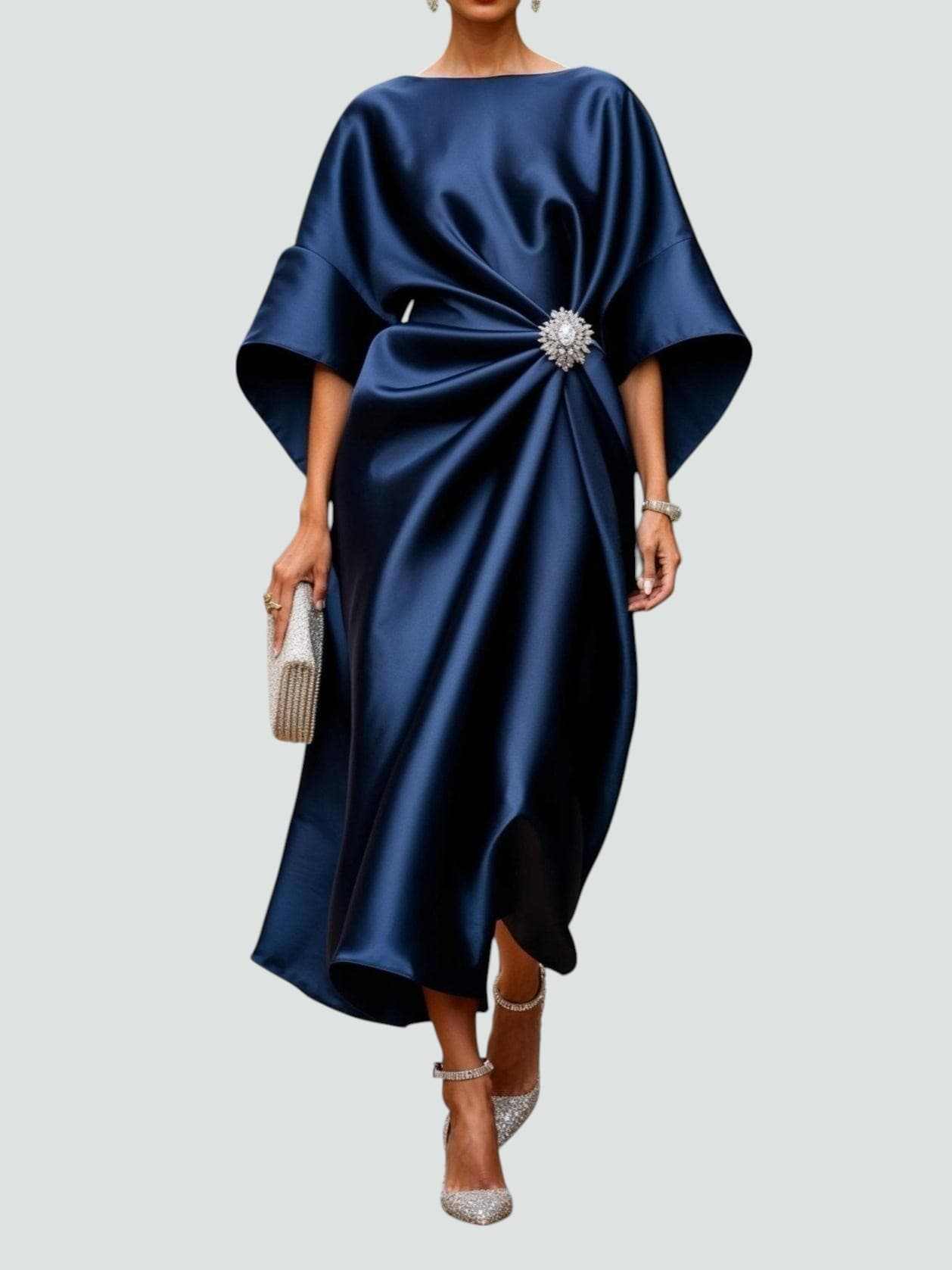 Women's Elegant Draped Dress | Jewel Detail Occasion Wear