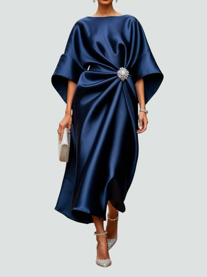 Women's Elegant Draped Dress | Jewel Detail Occasion Wear