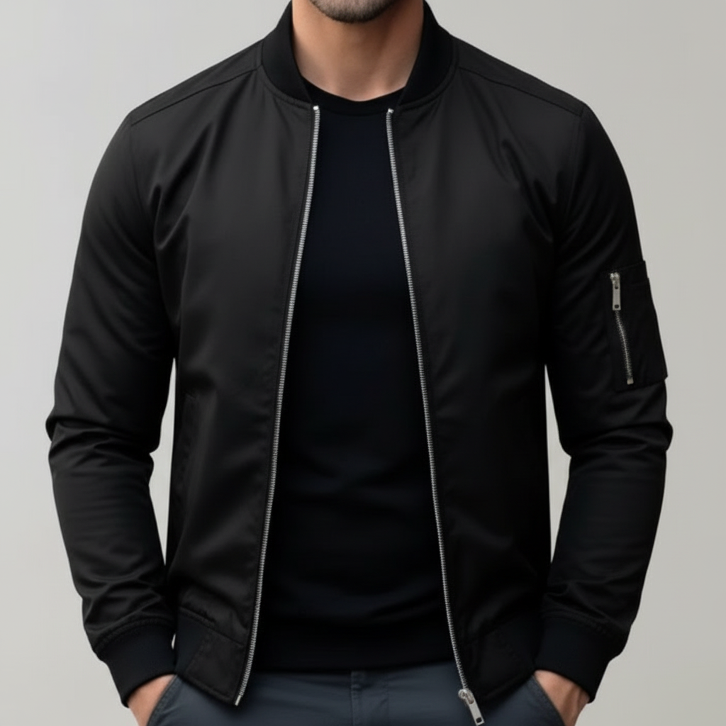 Men's Slim Fit Bomber Jacket | Zip Sleeve Pocket Casual Style