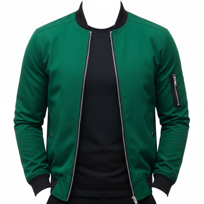 Men's Slim Fit Bomber Jacket | Zip Sleeve Pocket Casual Style