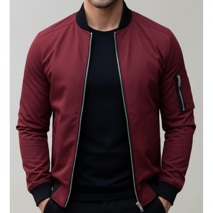 Men's Slim Fit Bomber Jacket | Zip Sleeve Pocket Casual Style