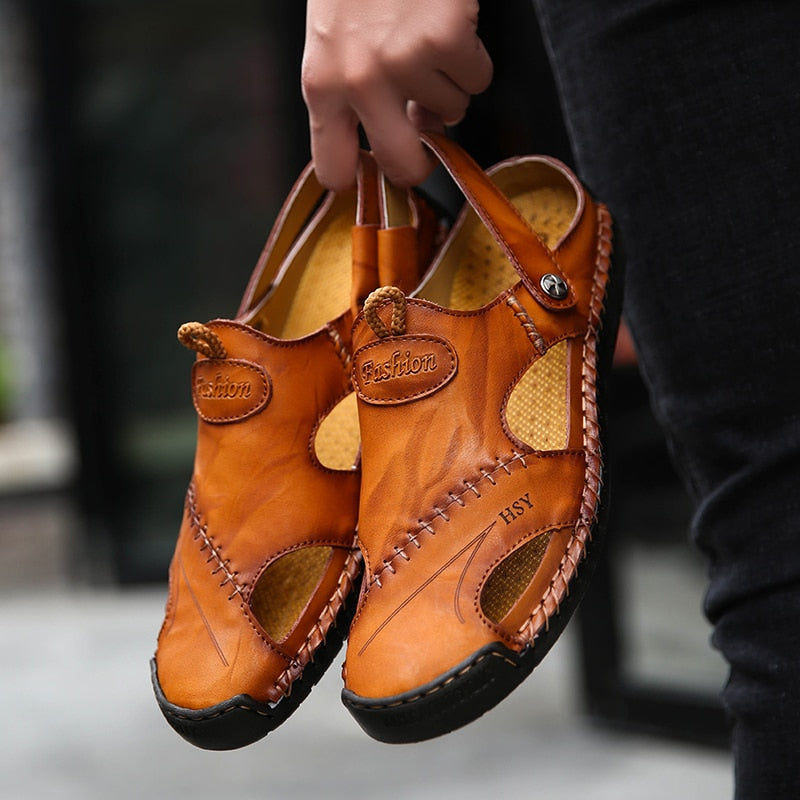 Men's Leather Style Open Sandals | Casual Summer Comfort
