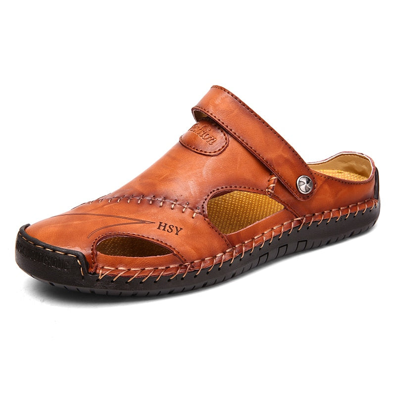 Men's Leather Style Open Sandals | Casual Summer Comfort