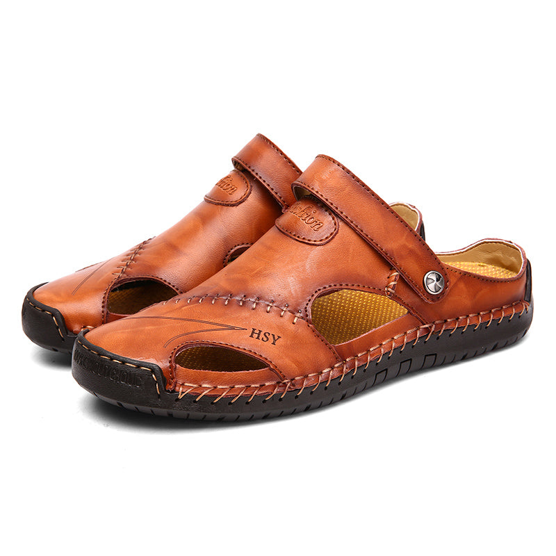 Men's Leather Style Open Sandals | Casual Summer Comfort