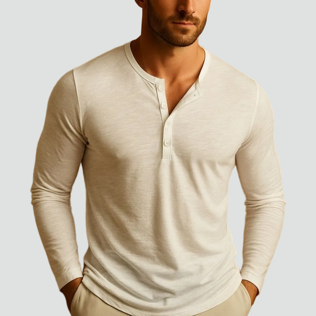 Men's Long Sleeve Henley Top | Slim Fit Cotton Blend Casual Shirt