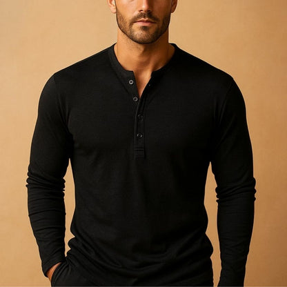 Men's Long Sleeve Henley Top | Slim Fit Cotton Blend Casual Shirt