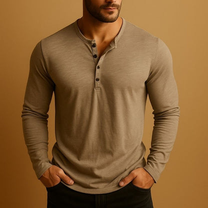 Men's Long Sleeve Henley Top | Slim Fit Cotton Blend Casual Shirt