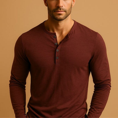 Men's Long Sleeve Henley Top | Slim Fit Cotton Blend Casual Shirt