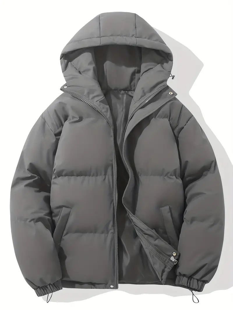 Men's Padded Winter Jacket with Hood | Warm Drawstring Parka Style