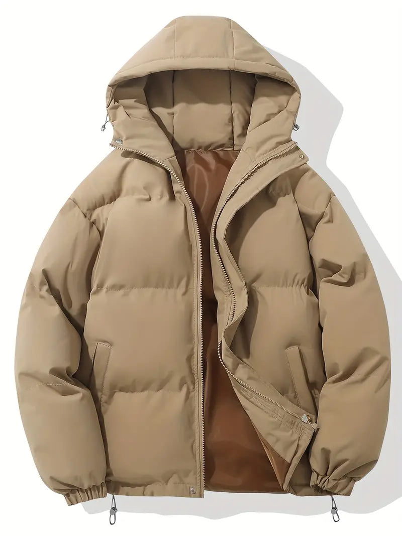 Men's Padded Winter Jacket with Hood | Warm Drawstring Parka Style