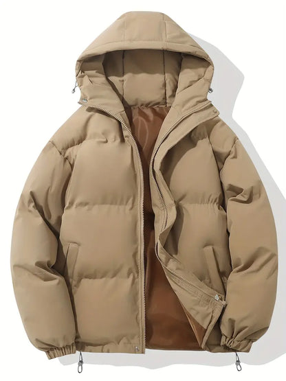 Men's Padded Winter Jacket with Hood | Warm Drawstring Parka Style