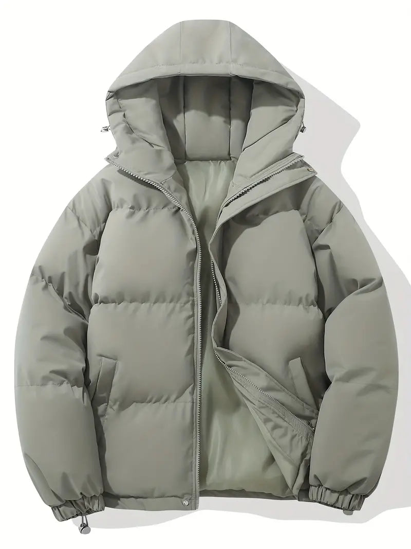 Men's Padded Winter Jacket with Hood | Warm Drawstring Parka Style