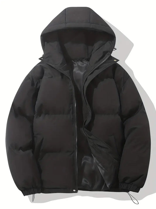 Men's Padded Winter Jacket with Hood | Warm Drawstring Parka Style